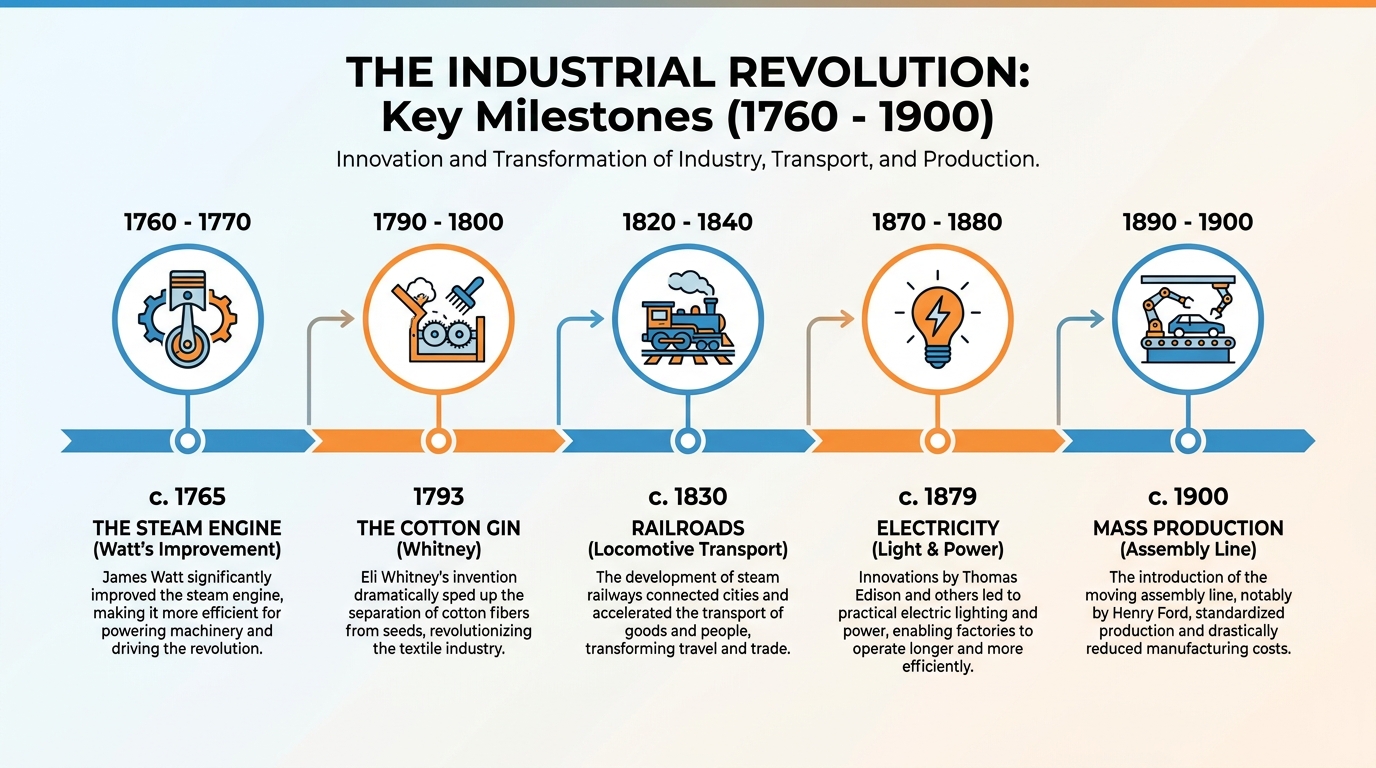 Industrial Revolution timeline of key milestones
