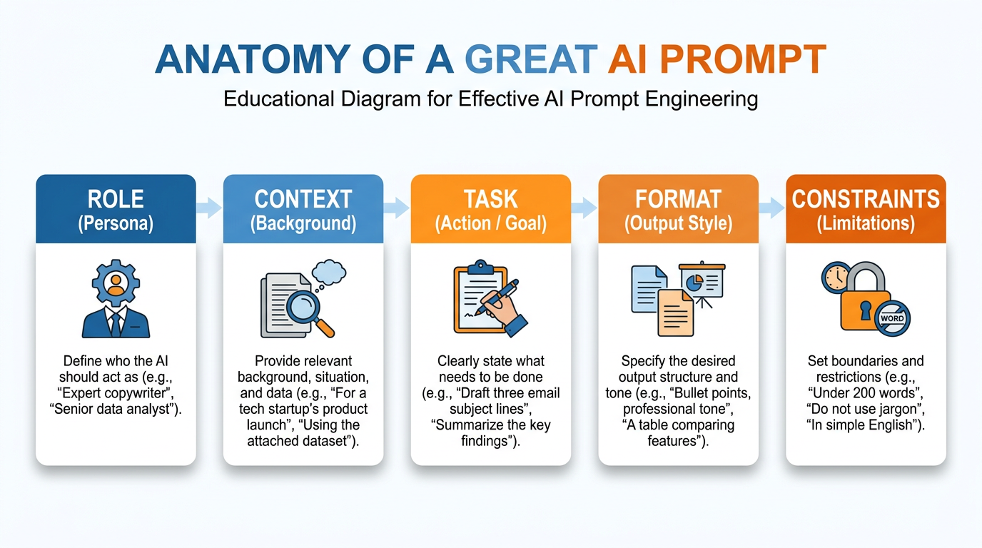 Anatomy of a great AI prompt with labeled sections