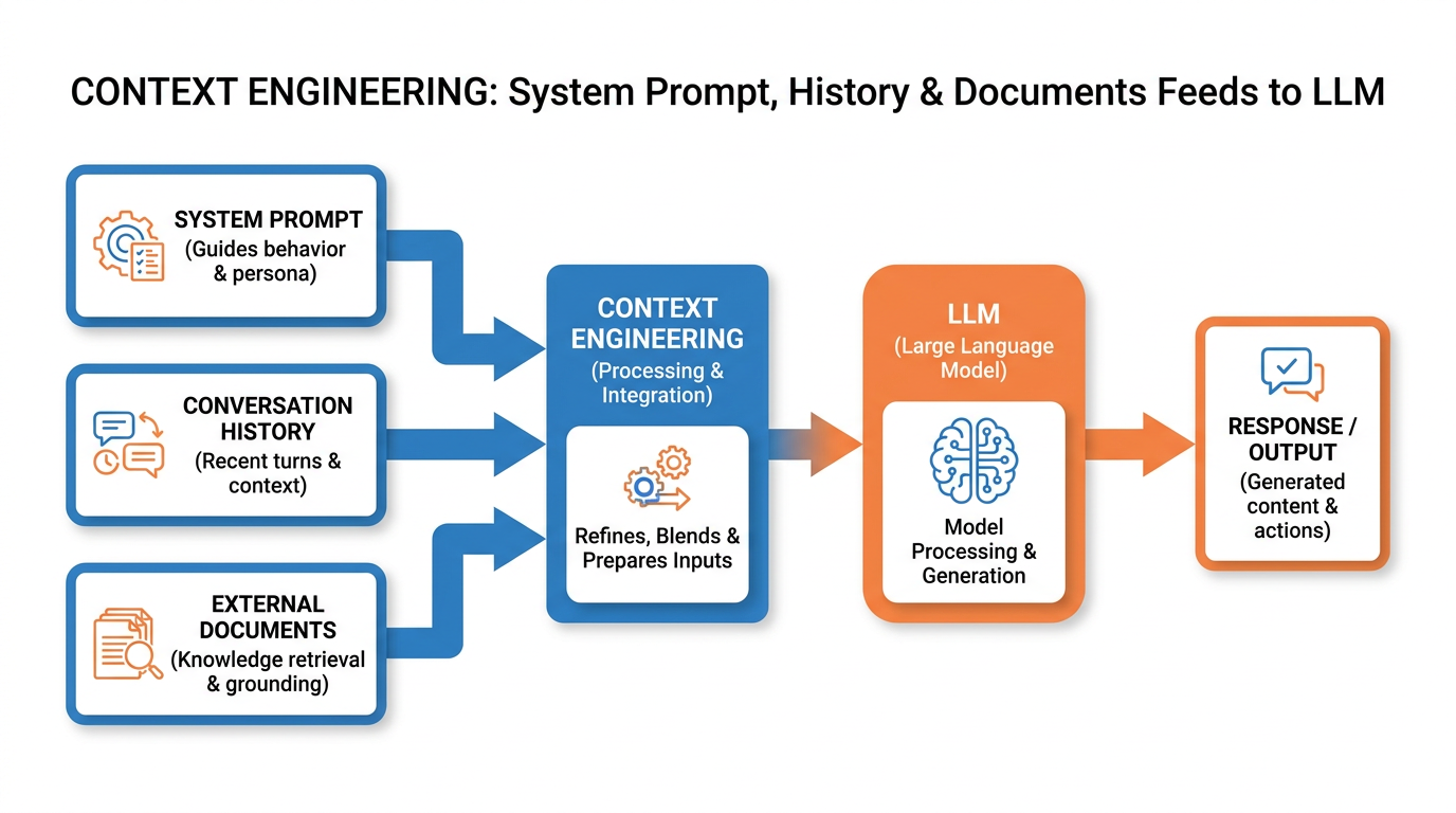 Infographic illustrating context engineering — the signal-to-noise concept, the three rules of context curation, and the editor vs. prompter framing with a before/after prompt comparison