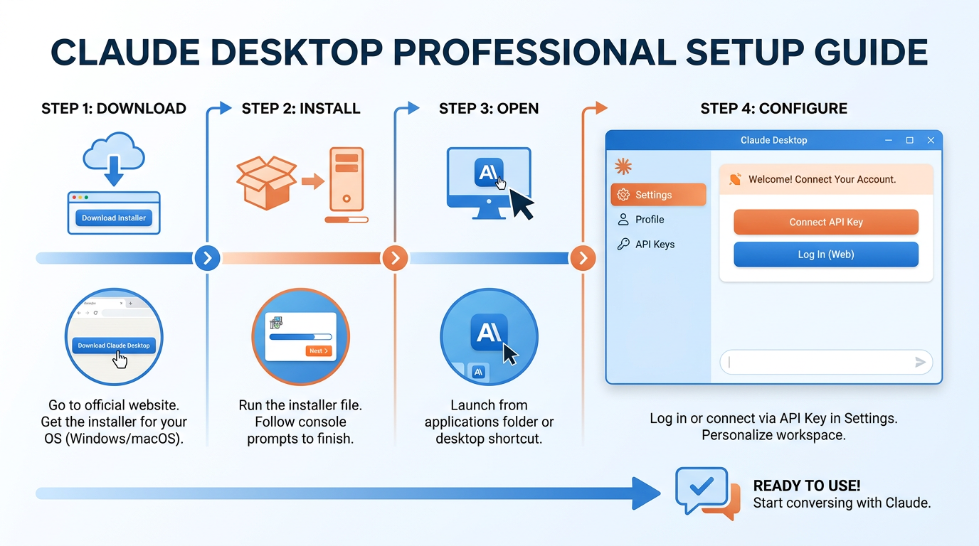 Claude Desktop setup guide — download, install, sign in, configure