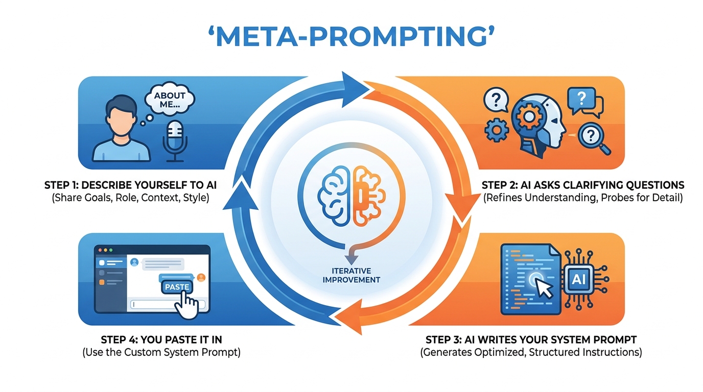 Meta-prompting process — AI interviews you then writes your system prompt