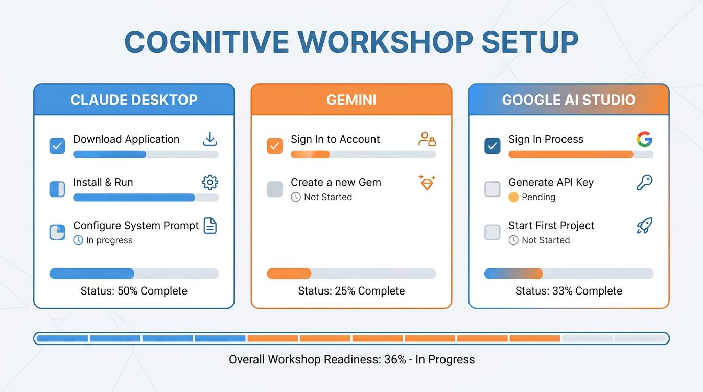 Cognitive workshop setup checklist for all three tools independently