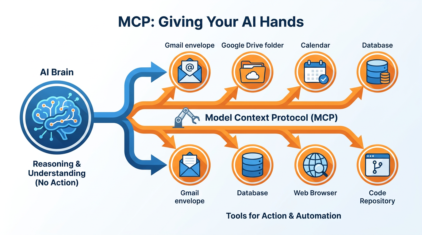 MCP gives AI hands — connecting Claude Desktop to Gmail, Drive, Calendar, databases, and the web