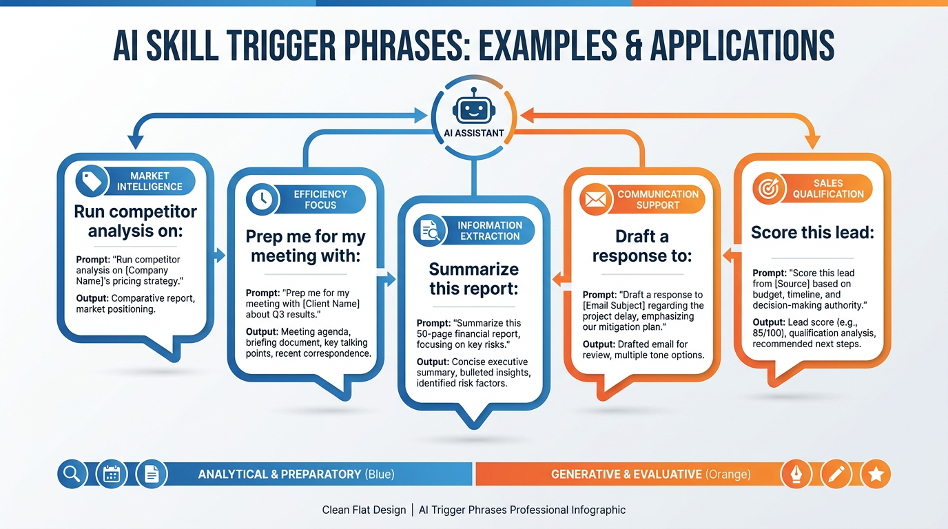 Examples of AI skill trigger phrases for common business tasks