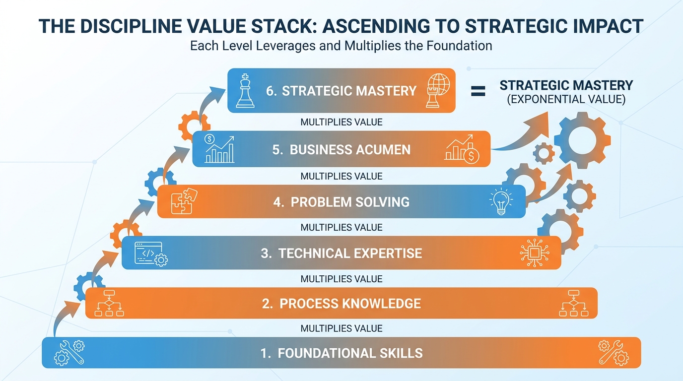 The six disciplines stacking and compounding on each other