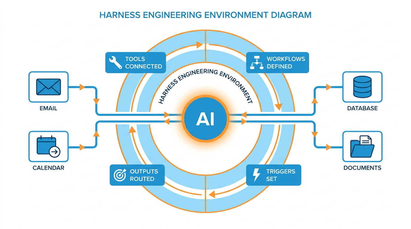 Harness engineering — the environment surrounding an AI with tools, workflows, and triggers