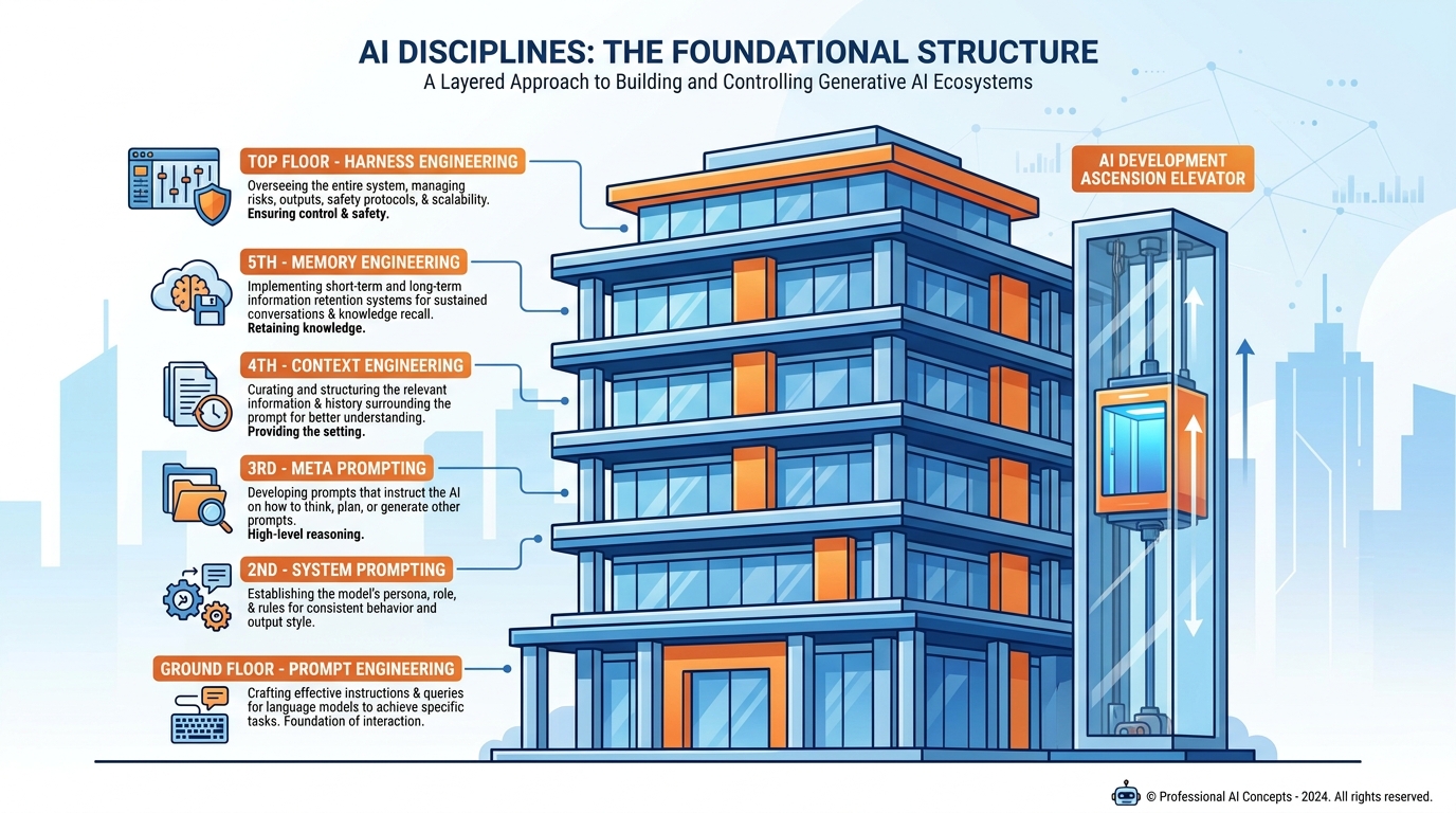 Six-story building representing the six AI engineering disciplines