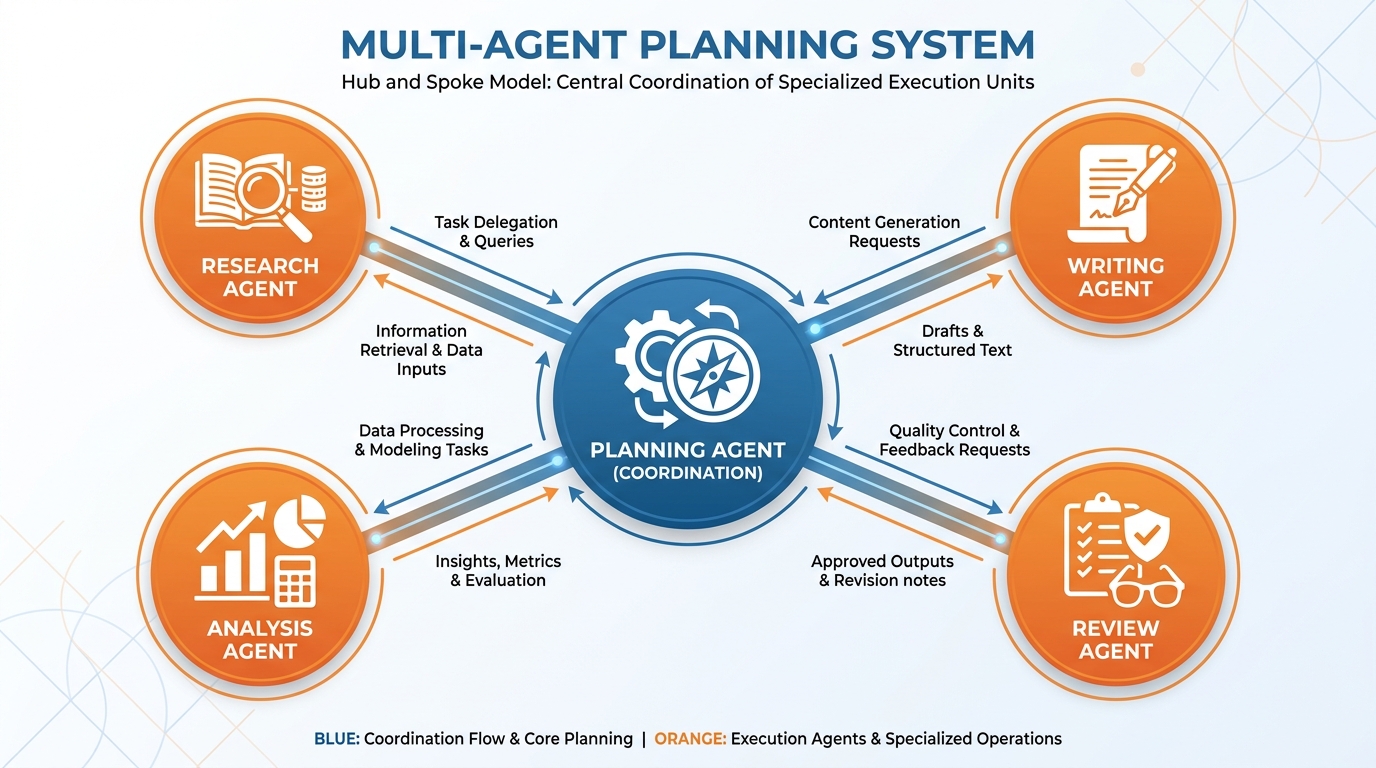 Multi-agent planning — one planning agent coordinating multiple specialized execution agents