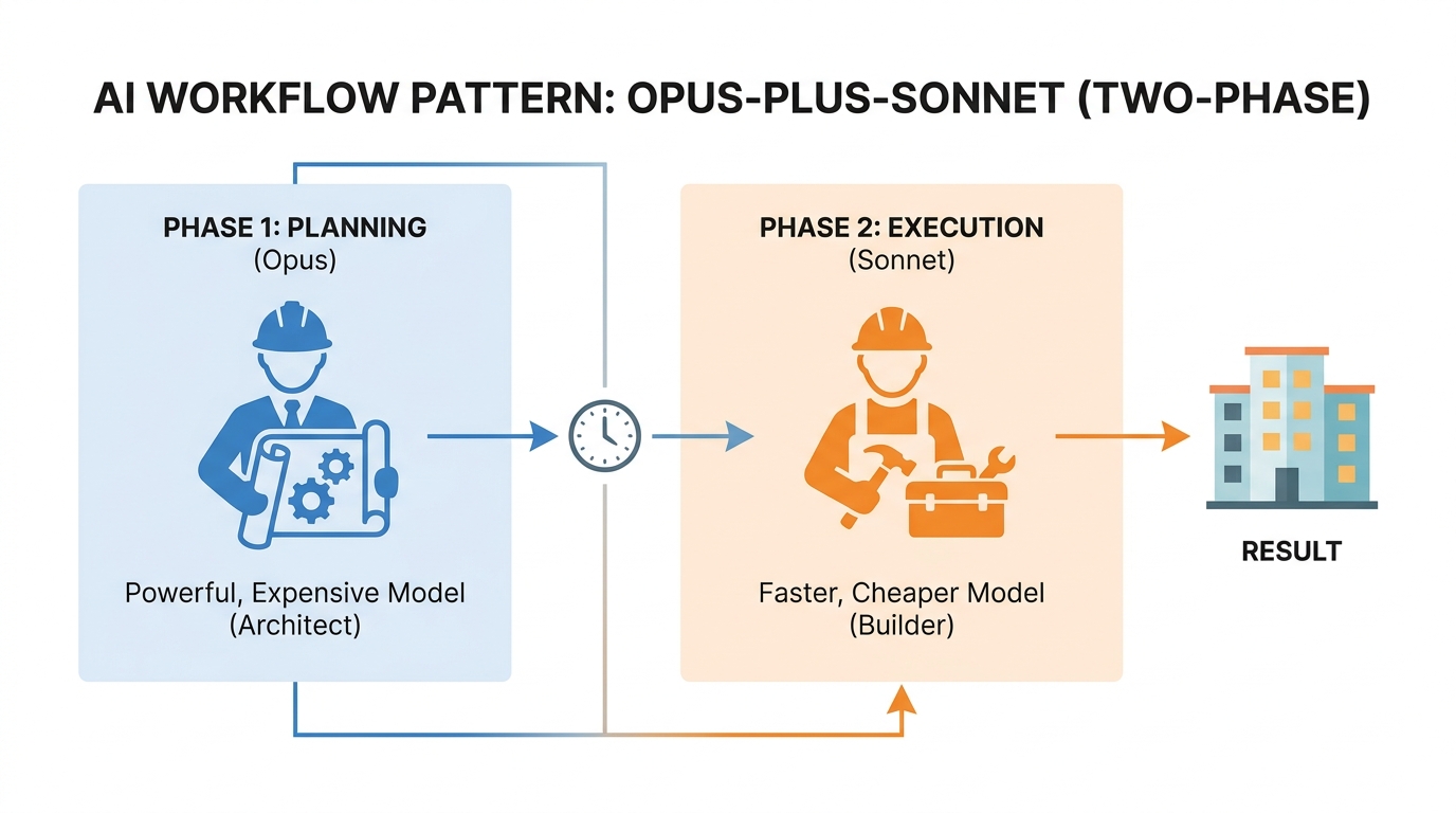 Opus plans, Sonnet executes — expensive powerful model for thinking, faster model for producing
