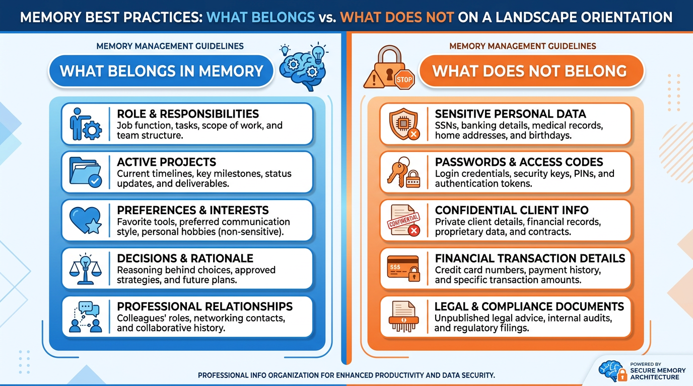 What belongs in memory vs what does not — helpful vs sensitive information