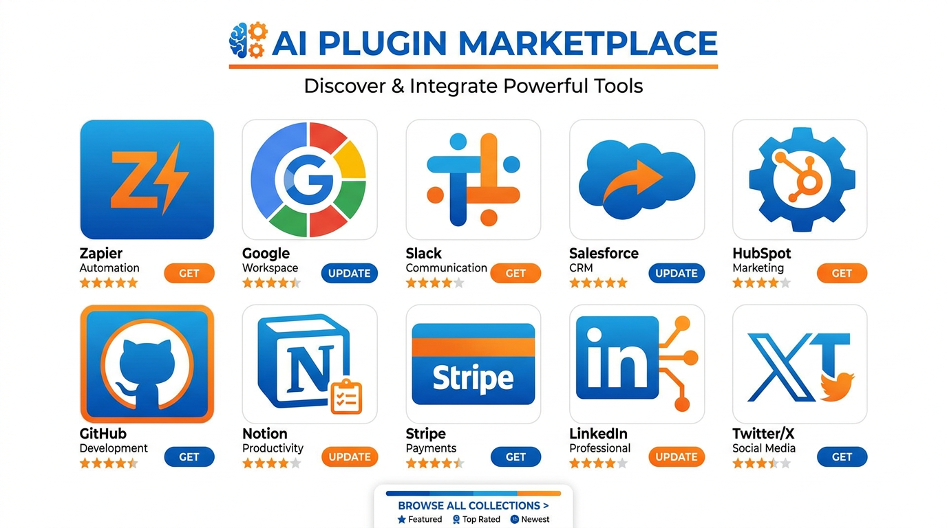 AI plugin marketplace showing grid of available integrations